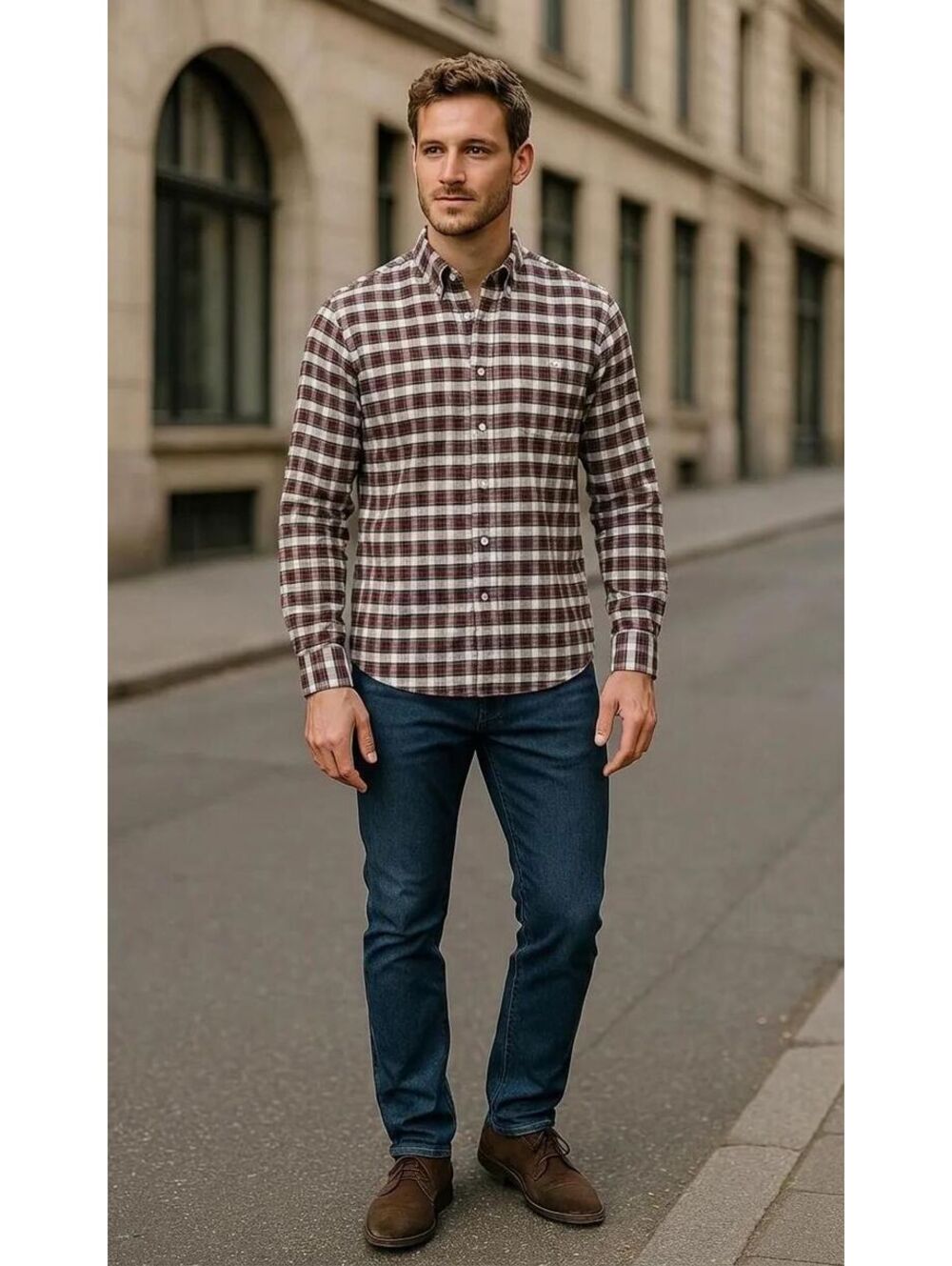 Towncraft Men's M Plaid Button Down Shirt Red Green Wrinkle Free Cotton Blend